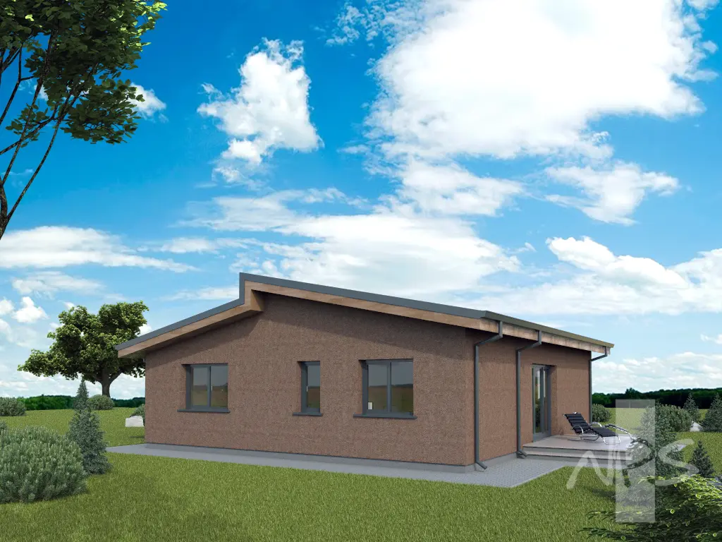 Vieno aukšto namo projektas 114 m²: 2 Miegamieji, 1 Vonios, Atvira virtuvė, Garažas