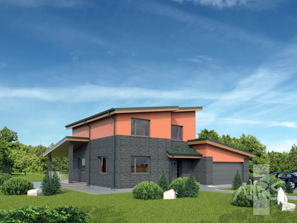 Dviejų aukštų namo projektas 190 m²: 3 Miegamieji, Darbo kambarys, 2 Vonios, Garažas