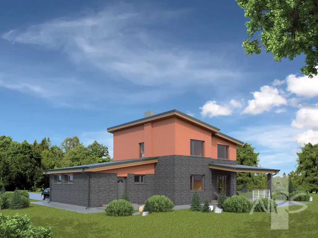 Dviejų aukštų namo projektas 190 m²: 3 Miegamieji, Darbo kambarys, 2 Vonios, Garažas