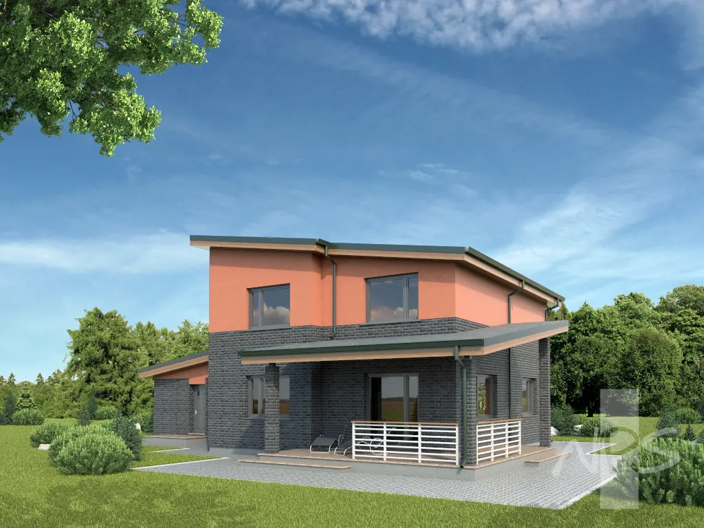Dviejų aukštų namo projektas 190 m²: 3 Miegamieji, Darbo kambarys, 2 Vonios, Garažas