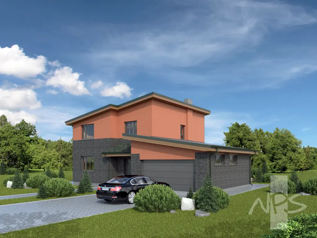 Dviejų aukštų namo projektas 190 m²: 3 Miegamieji, Darbo kambarys, 2 Vonios, Garažas