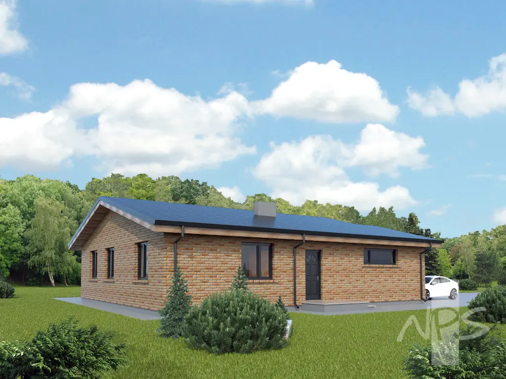 Vieno aukšto namo projektas 138 m²: 3 Miegamieji, 1 Vonios, Atvira virtuvė, Garažas