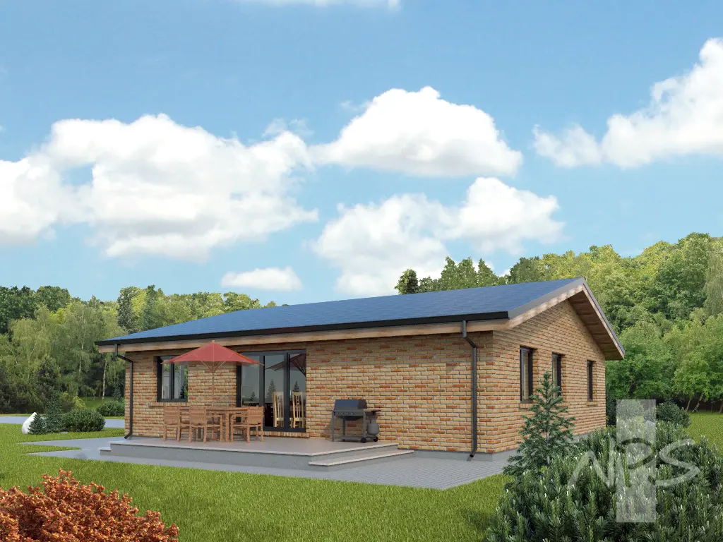 Vieno aukšto namo projektas 138 m²: 3 Miegamieji, 1 Vonios, Atvira virtuvė, Garažas