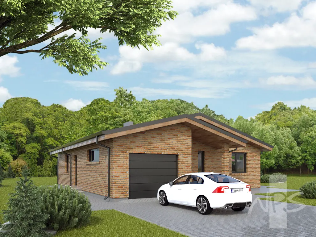 Vieno aukšto namo projektas 138 m²: 3 Miegamieji, 1 Vonios, Atvira virtuvė, Garažas