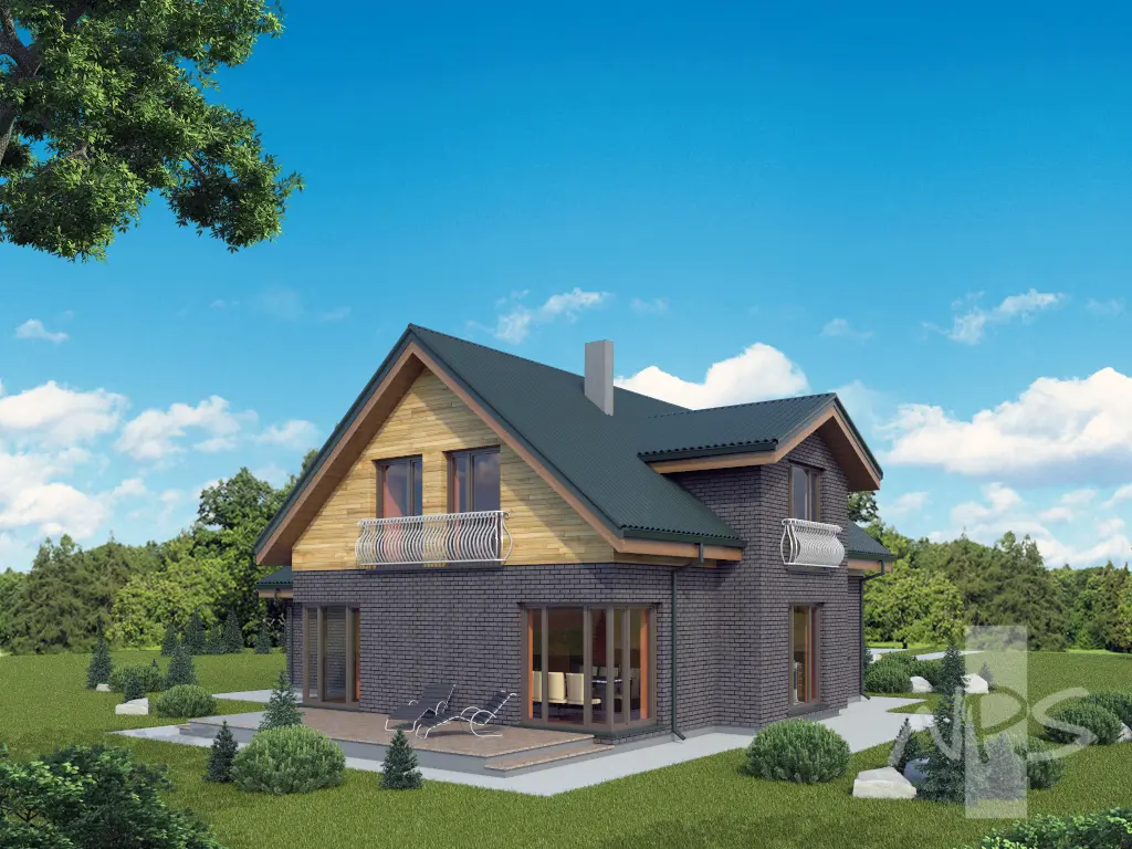 Namo projektas su mansarda 212 m²: 3 Miegamieji, Darbo kambarys, 2 Vonios, Garažas