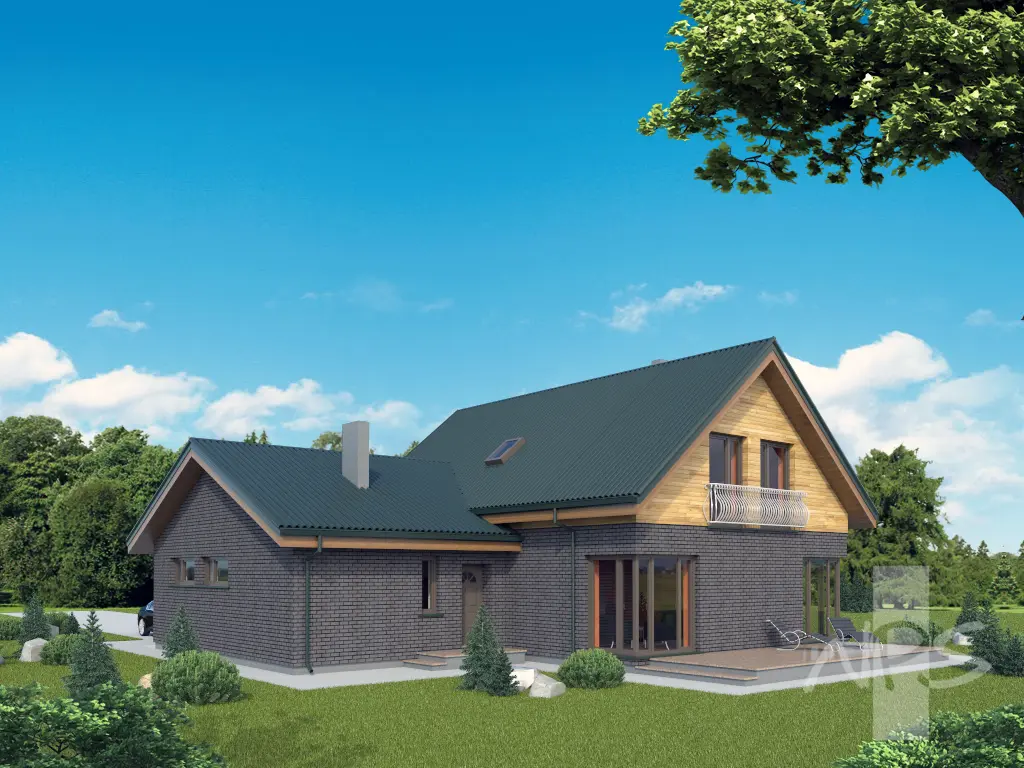 Namo projektas su mansarda 212 m²: 3 Miegamieji, Darbo kambarys, 2 Vonios, Garažas