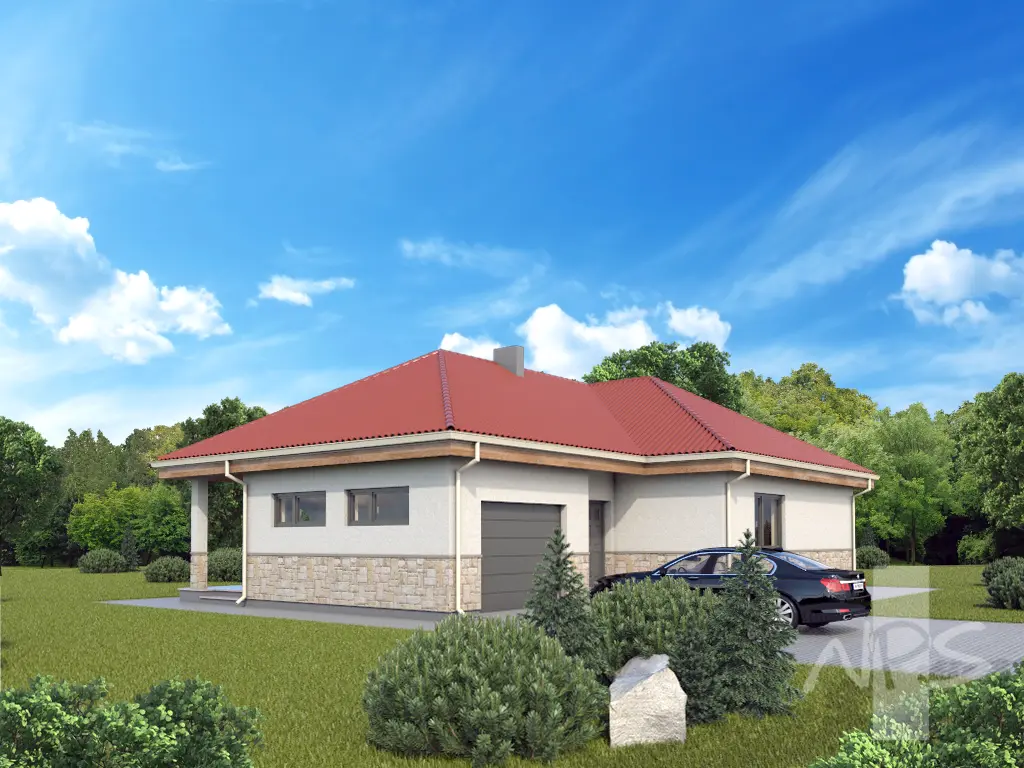 Vieno aukšto namo projektas 144 m²: 2 Miegamieji, 2 Vonios, Atvira virtuvė, Garažas