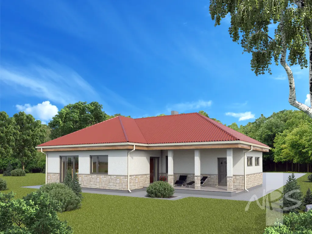 Vieno aukšto namo projektas 144 m²: 2 Miegamieji, 2 Vonios, Atvira virtuvė, Garažas