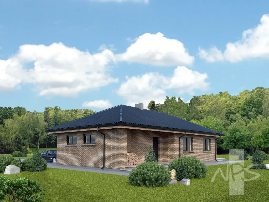 Vieno aukšto namo projektas 130 m²: 2 Miegamieji, 1 Vonios, Garažas