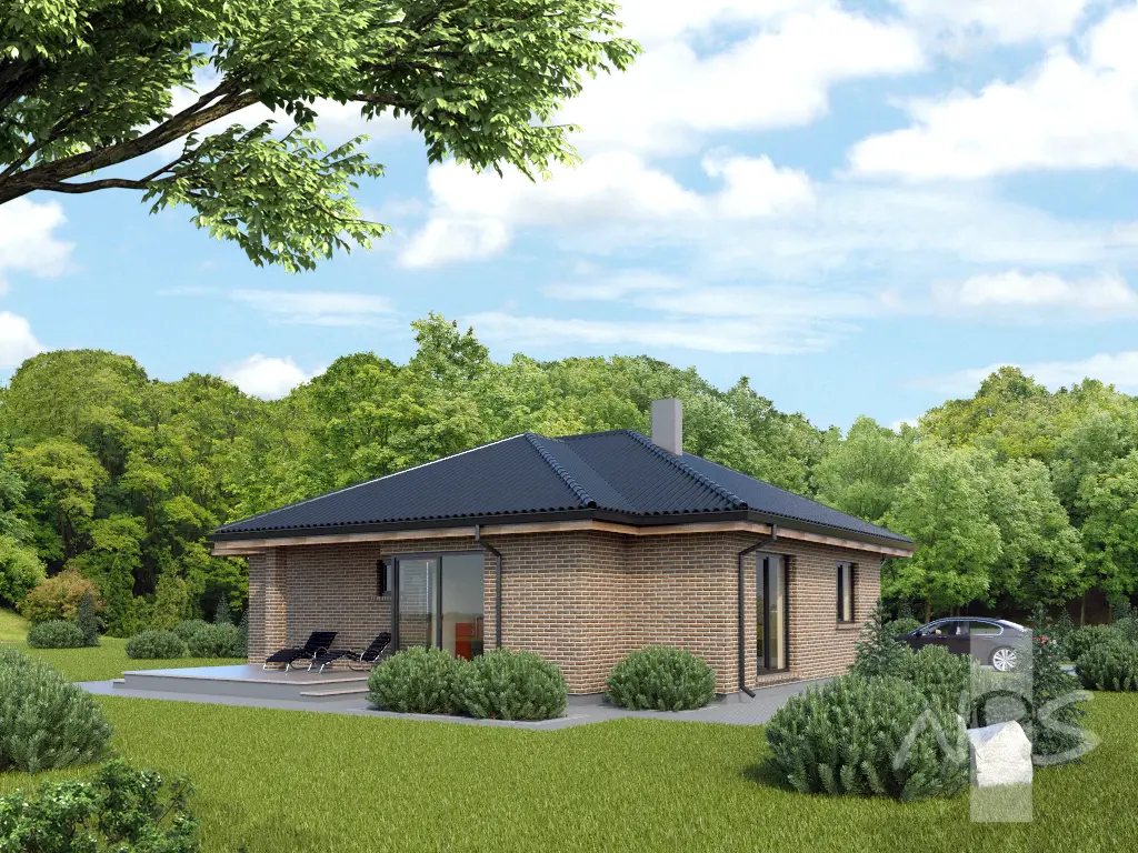 Vieno aukšto namo projektas 130 m²: 2 Miegamieji, 1 Vonios, Garažas