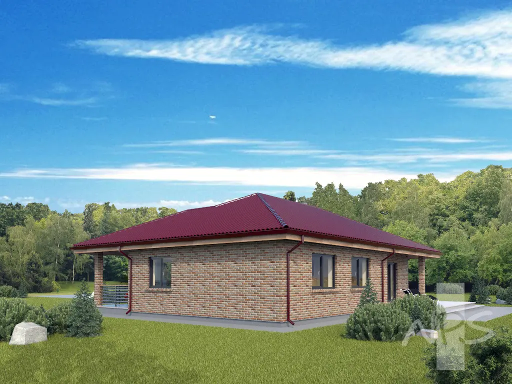 Vieno aukšto namo projektas 109 m²: 3 Miegamieji, 1 Vonios, Atvira virtuvė, be Garažo
