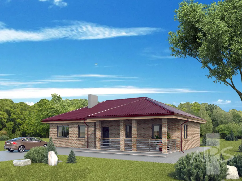 Vieno aukšto namo projektas 109 m²: 3 Miegamieji, 1 Vonios, Atvira virtuvė, be Garažo