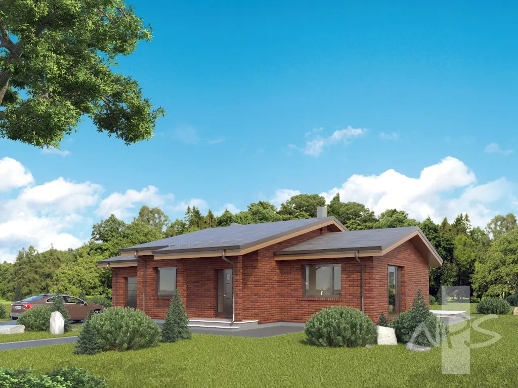 Vieno aukšto namo projektas 143 m²: 3 Miegamieji, 2 Vonios, Atvira virtuvė, Garažas