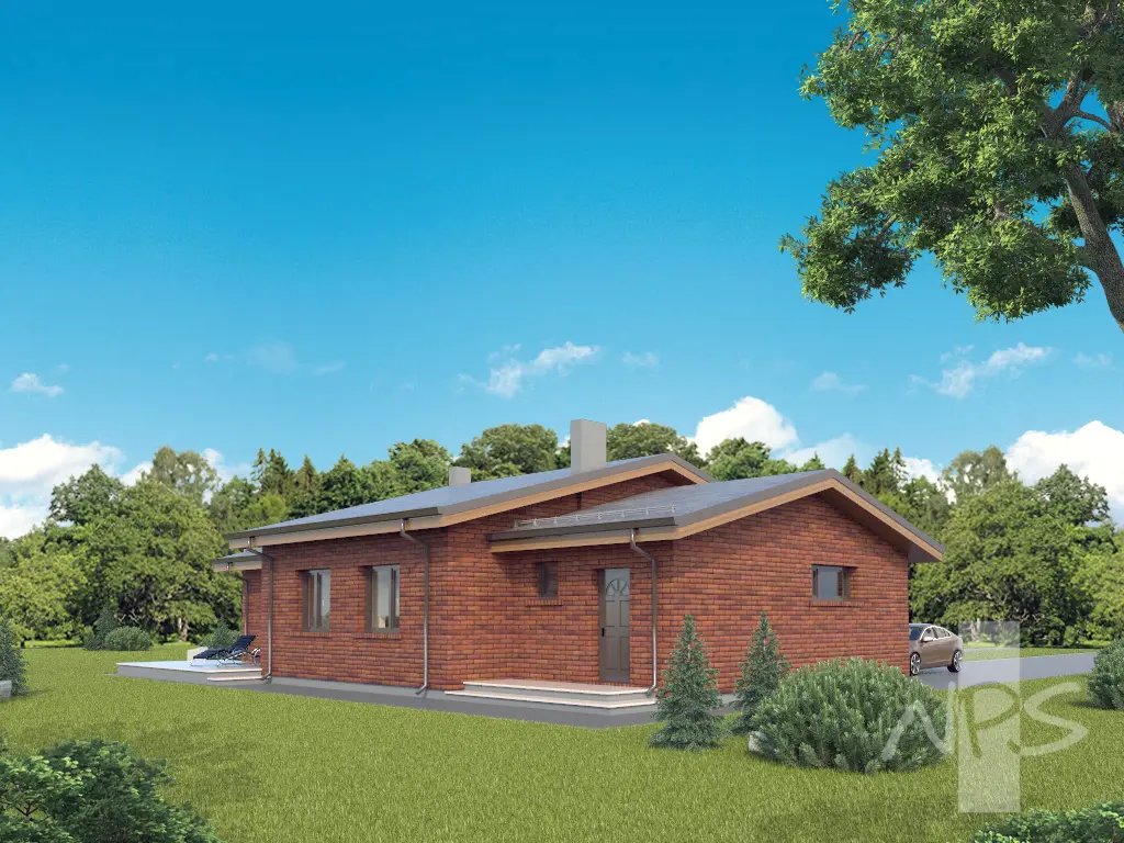 Vieno aukšto namo projektas 143 m²: 3 Miegamieji, 2 Vonios, Atvira virtuvė, Garažas