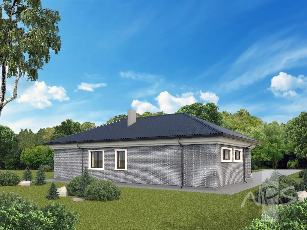 Vieno aukšto namo projektas 177 m²: 3 Miegamieji, 2 Vonios, Garažas
