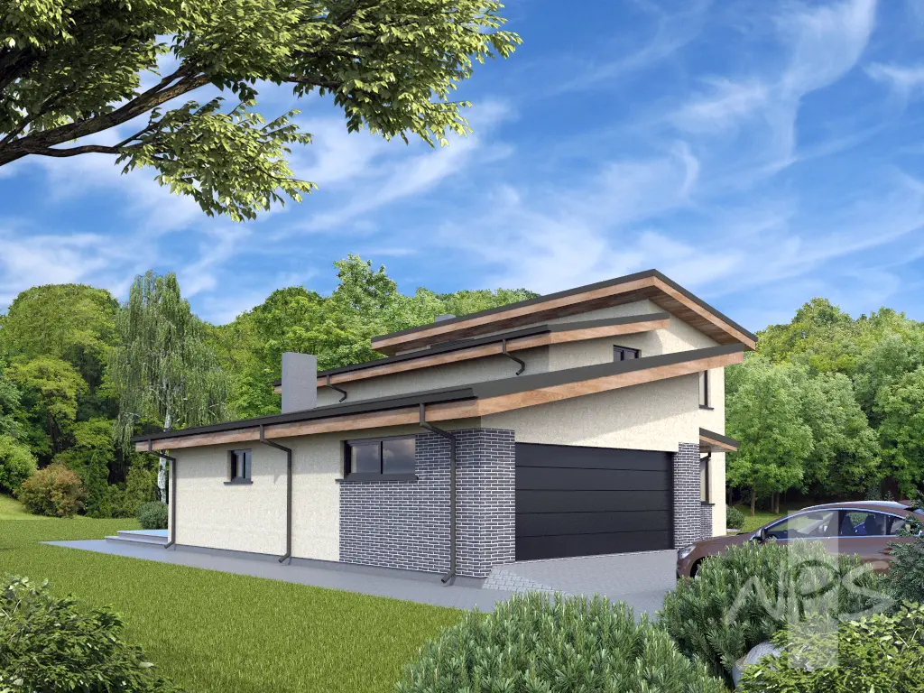 Dviejų aukštų namo projektas 216 m²: 3 Miegamieji, Darbo kambarys, 2 Vonios, Garažas