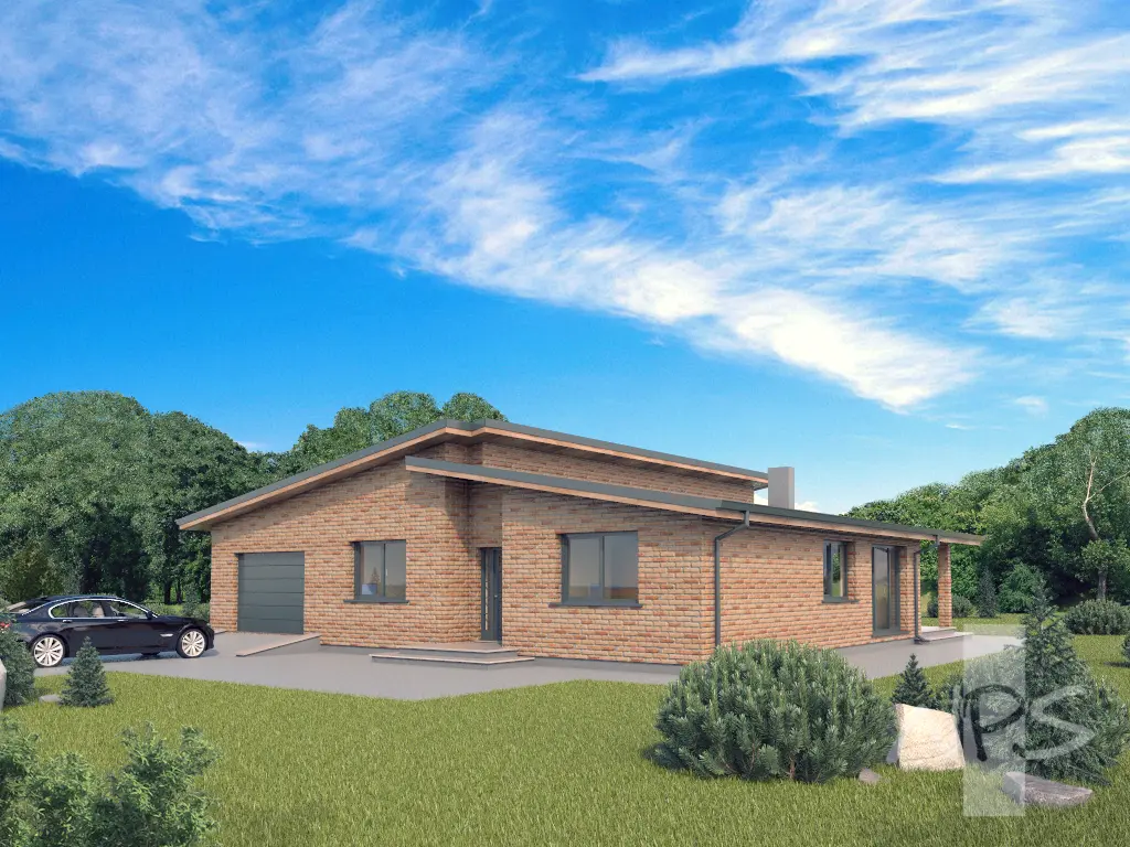 Vieno aukšto namo projektas 142 m²: 3 Miegamieji, 1 Vonios, Garažas