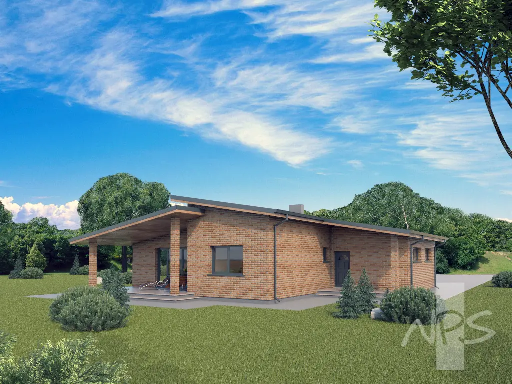 Vieno aukšto namo projektas 142 m²: 3 Miegamieji, 1 Vonios, Garažas