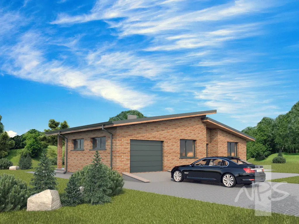 Vieno aukšto namo projektas 142 m²: 3 Miegamieji, 1 Vonios, Garažas