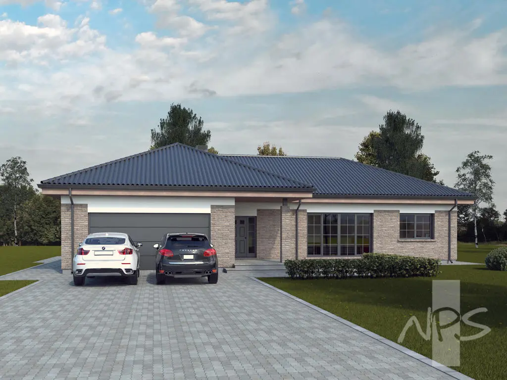 Namo projektas 173 m²: Aukšto, 4 Miegamieji, 1 Vonios, Atvira virtuvė, Garažas