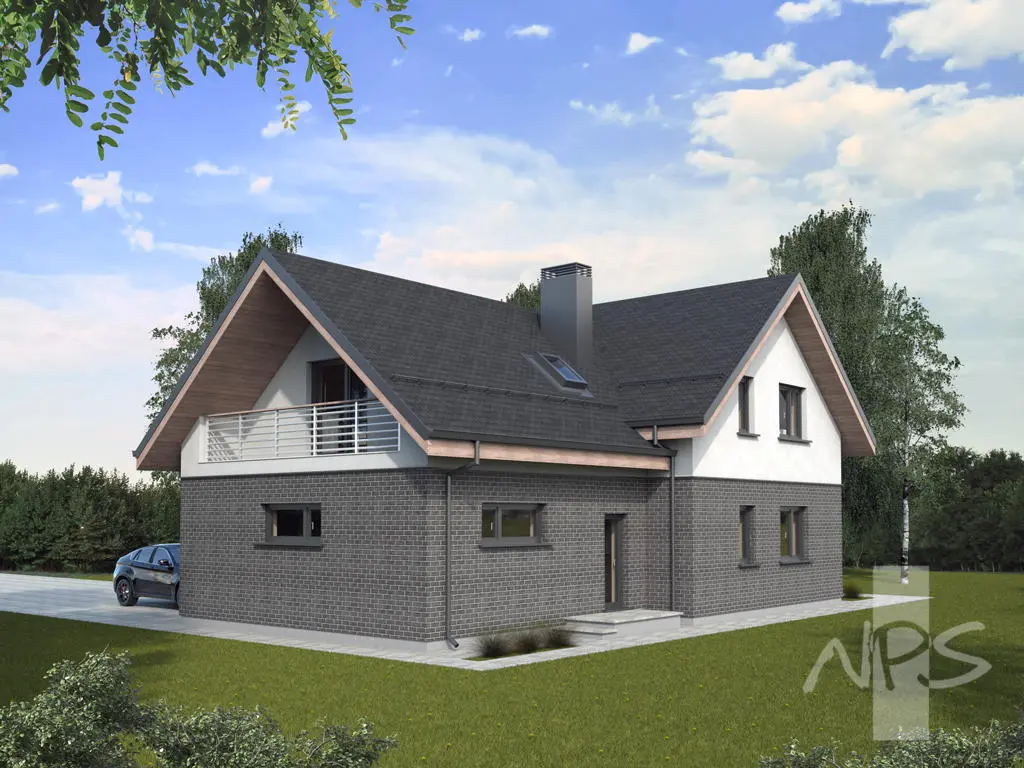 Namo projektas 210 m²: Vieno aukšto su mansarda, 4 Miegamieji, Darbo kambarys, 3 Vonios, Garažas