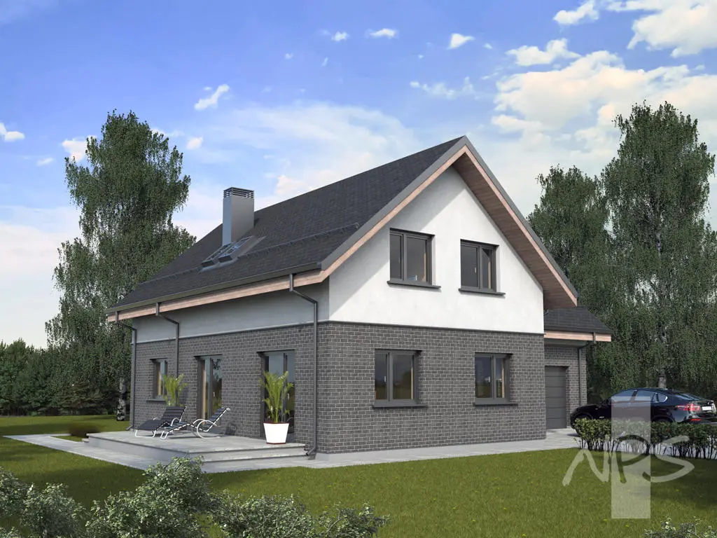 Namo projektas 210 m²: Vieno aukšto su mansarda, 4 Miegamieji, Darbo kambarys, 3 Vonios, Garažas