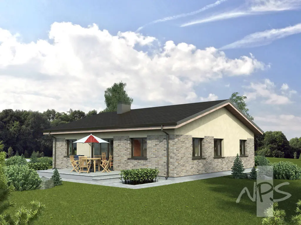 Namo projektas 140 m²: Aukšto, 3 Miegamieji, 1 Vonios, Atvira virtuvė, Garažas