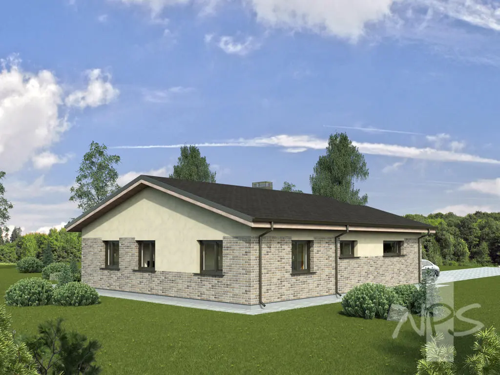 Namo projektas 140 m²: Aukšto, 3 Miegamieji, 1 Vonios, Atvira virtuvė, Garažas