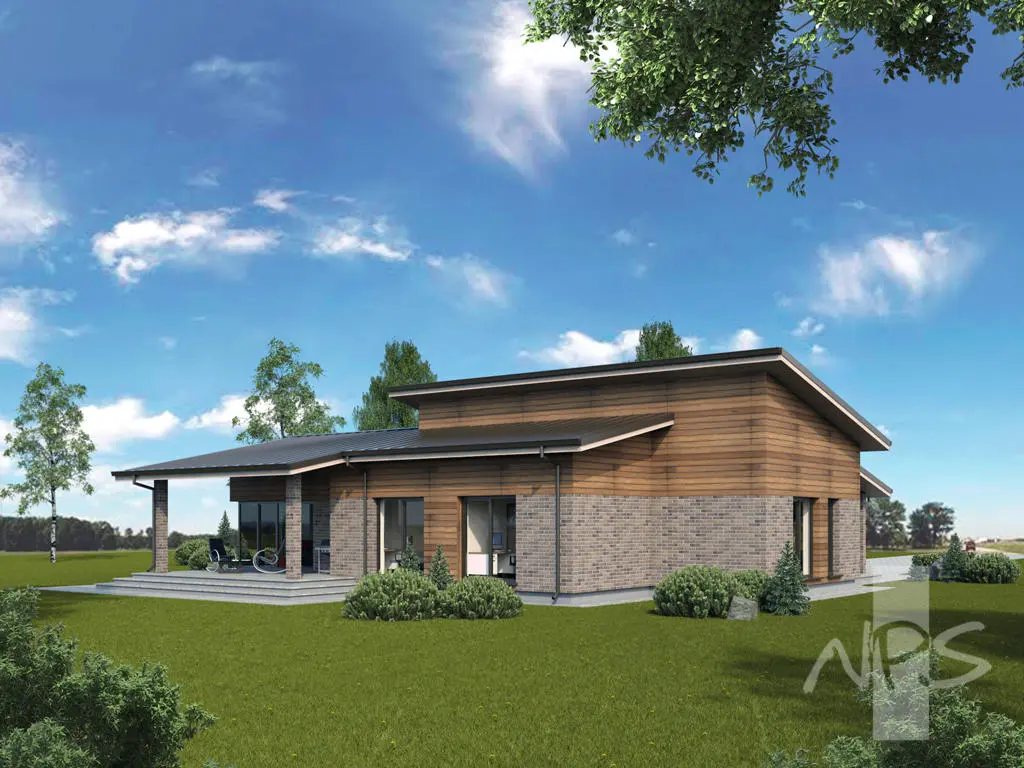 Namo projektas 175 m²: Aukšto, 3 Miegamieji, 2 Vonios, Atvira virtuvė, Stoginė