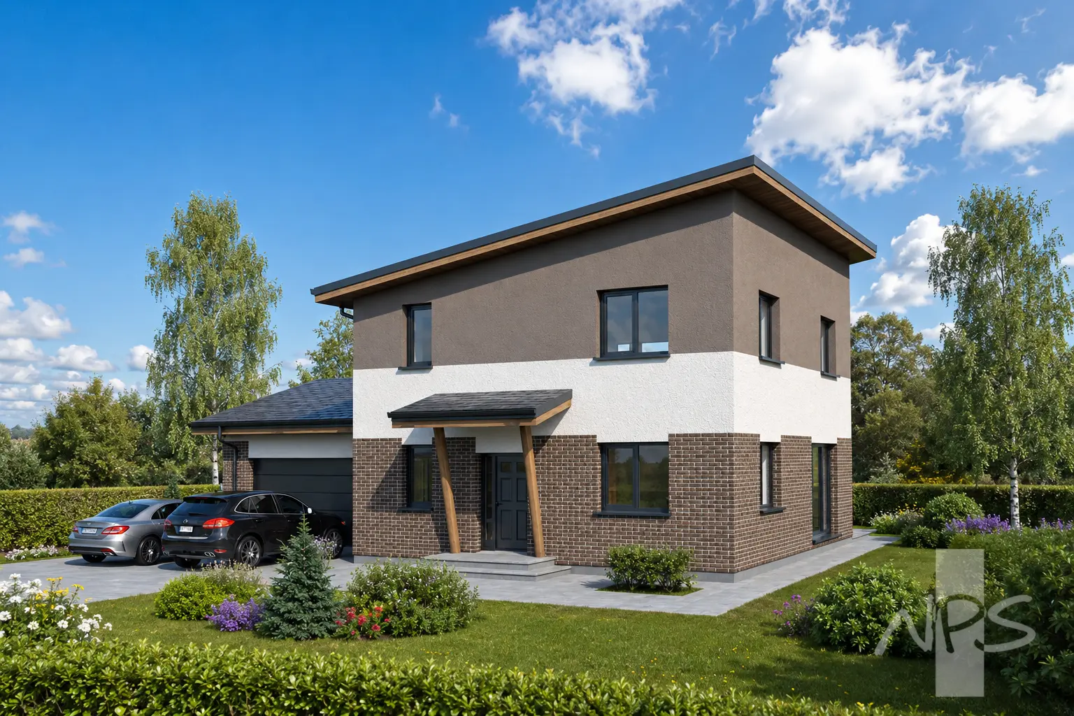 Namo projektas 190 m²: 2 aukštų, 3 Miegamieji, Darbo kambarys, 2 Vonios, Atvira virtuvė, Garažas