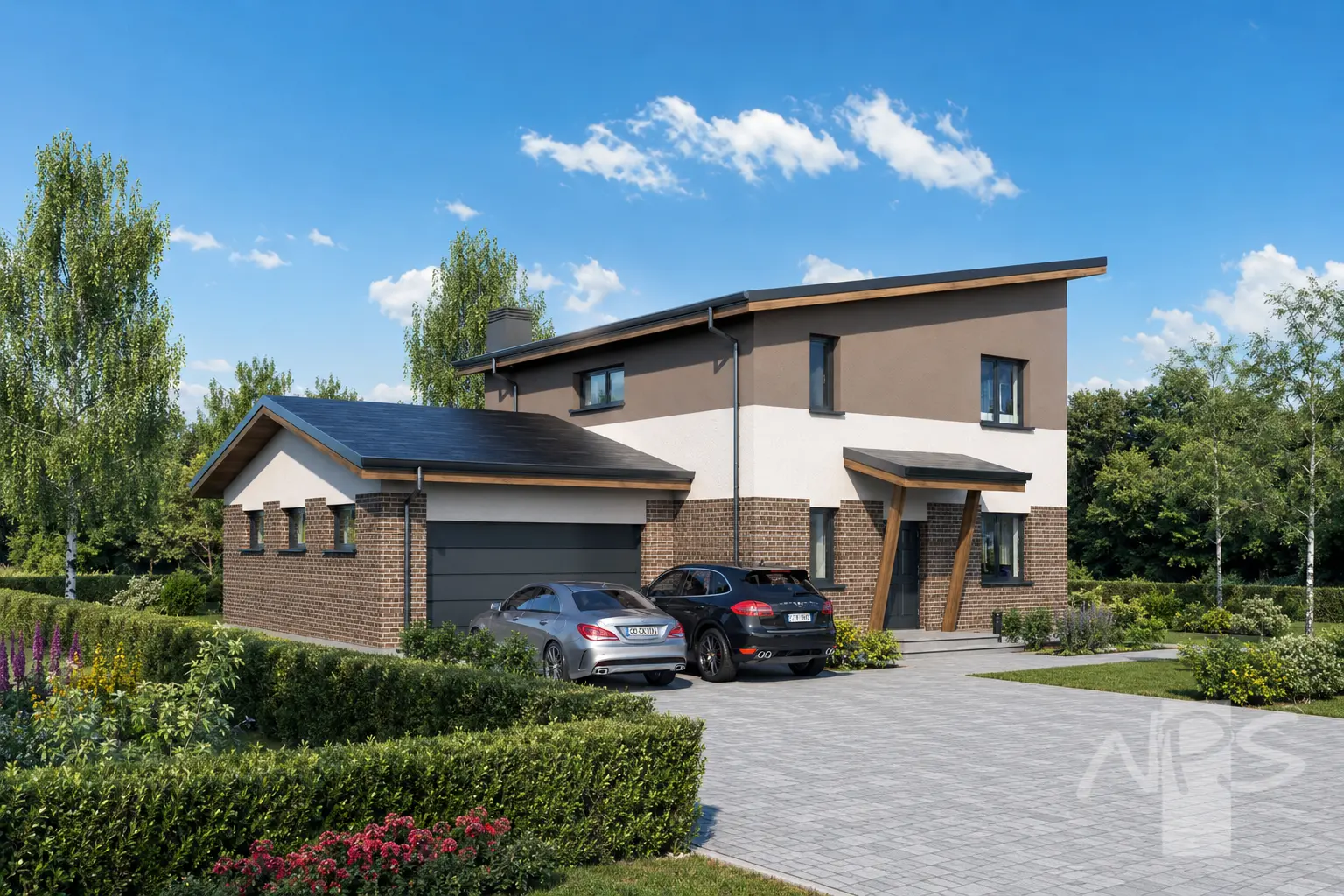 Namo projektas 190 m²: 2 aukštų, 3 Miegamieji, Darbo kambarys, 2 Vonios, Atvira virtuvė, Garažas