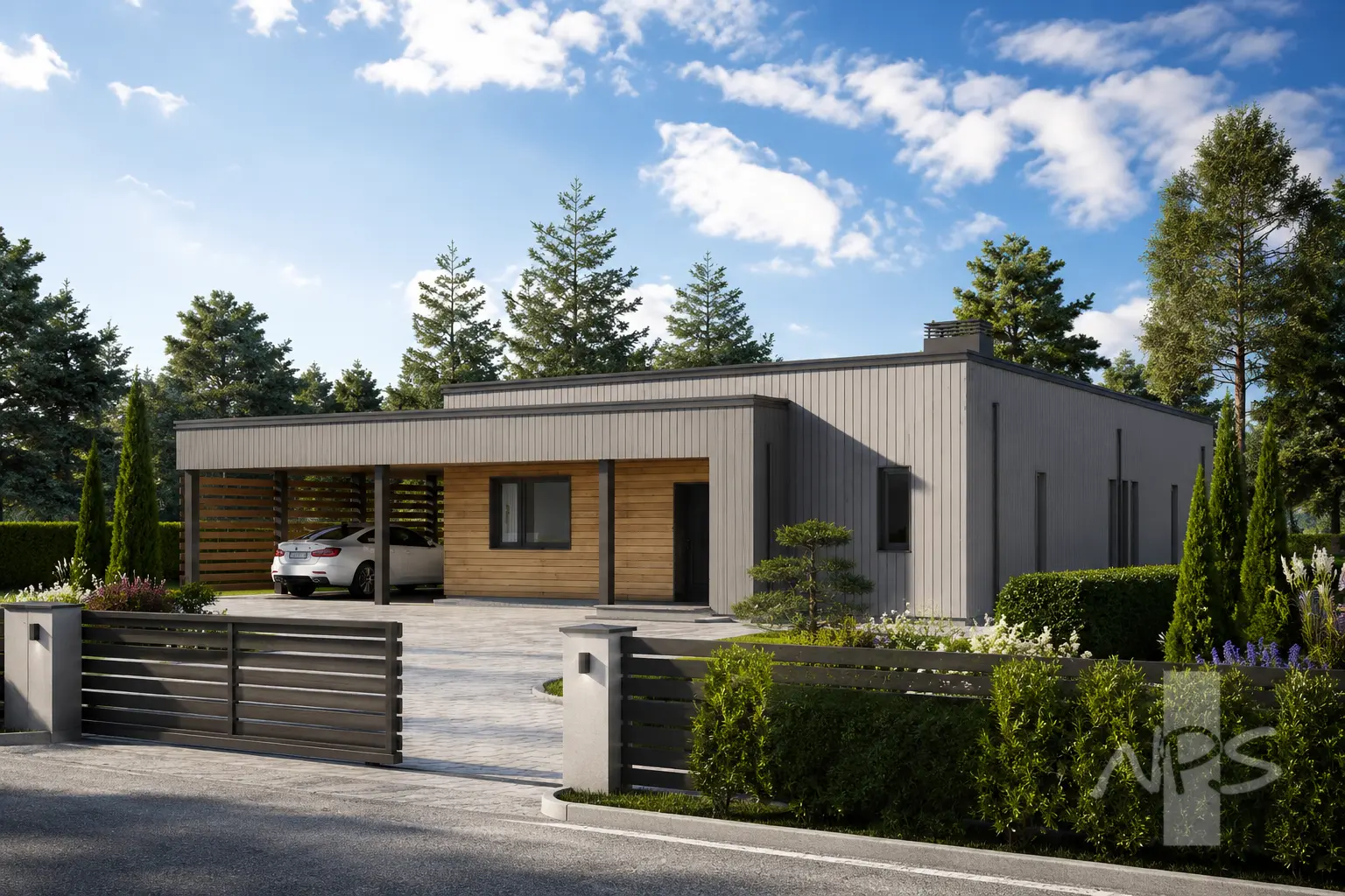 Namo projektas 129 m²: Aukšto, 3 Miegamieji, 2 Vonios, Atvira virtuvė, Garažas
