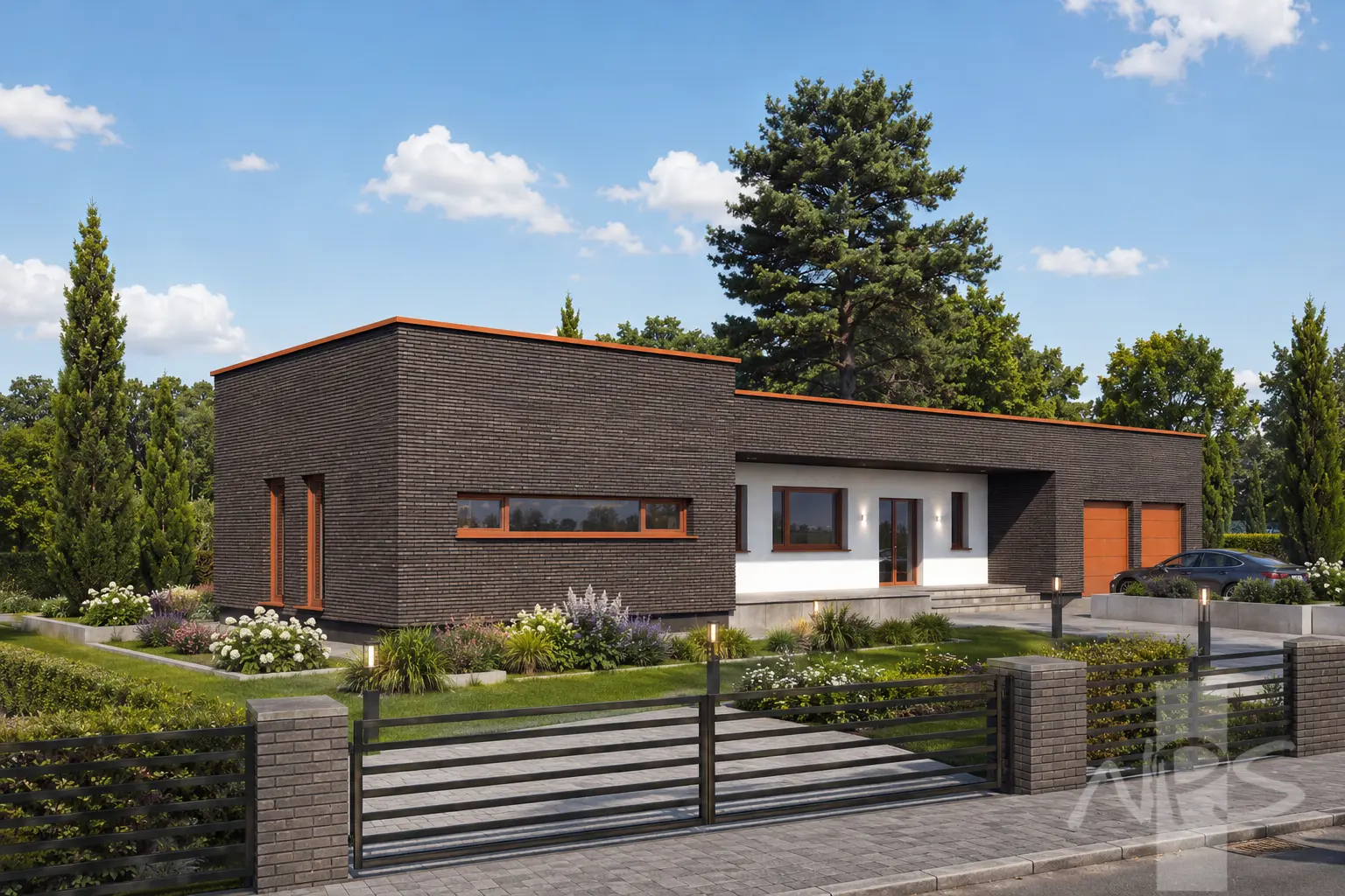 Namo projektas 194 m²: Aukšto, 3 Miegamieji, Darbo kambarys, 2 Vonios, Atvira virtuvė, Garažas