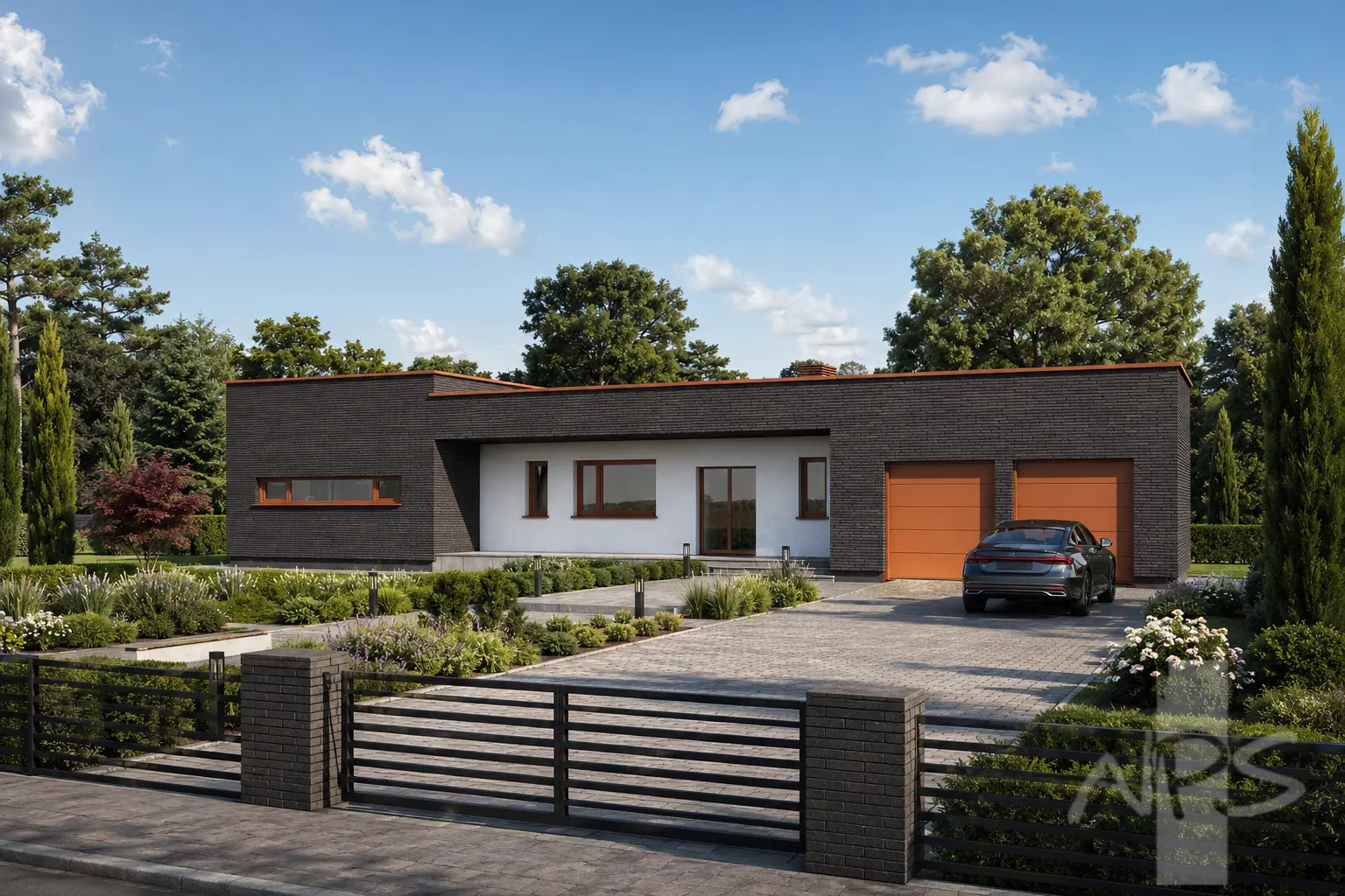 Namo projektas 194 m²: Aukšto, 3 Miegamieji, Darbo kambarys, 2 Vonios, Atvira virtuvė, Garažas