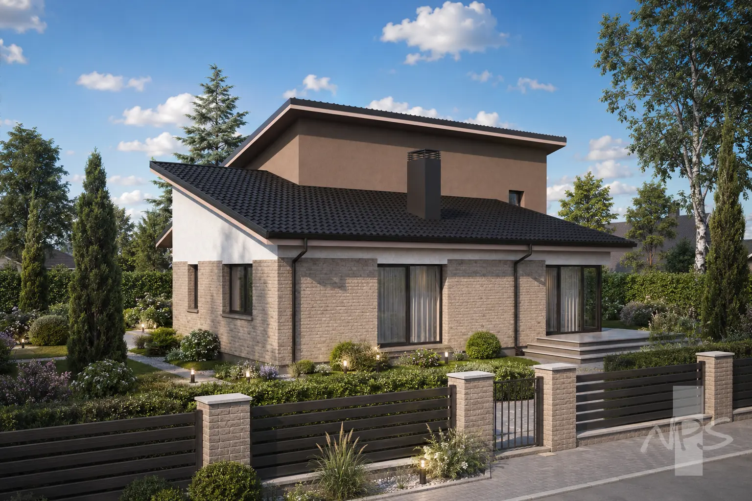 Namo projektas 190 m²: Aukšto, 4 Miegamieji, Darbo kambarys, 3 Vonios