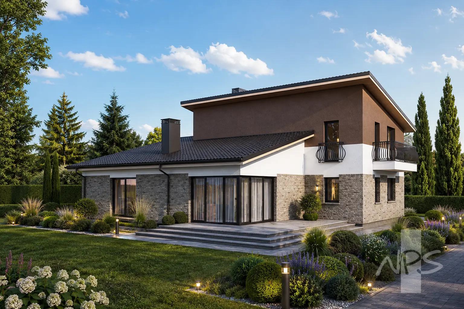 Namo projektas 190 m²: Aukšto, 4 Miegamieji, Darbo kambarys, 3 Vonios