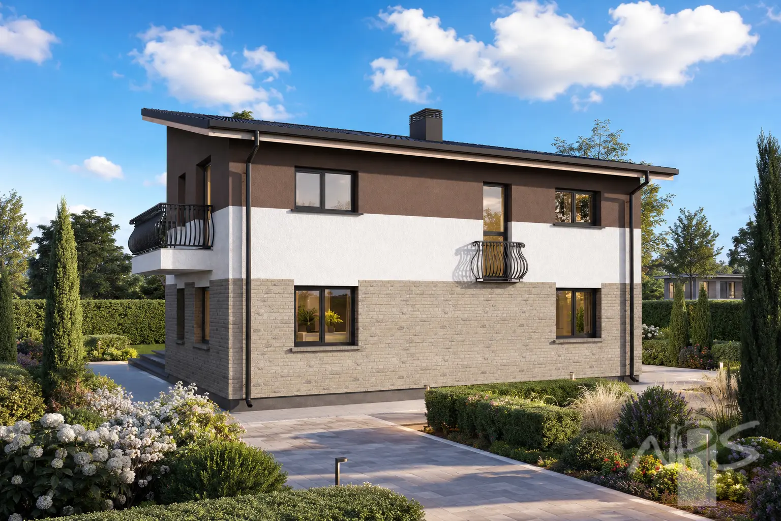 Namo projektas 190 m²: Aukšto, 4 Miegamieji, Darbo kambarys, 3 Vonios