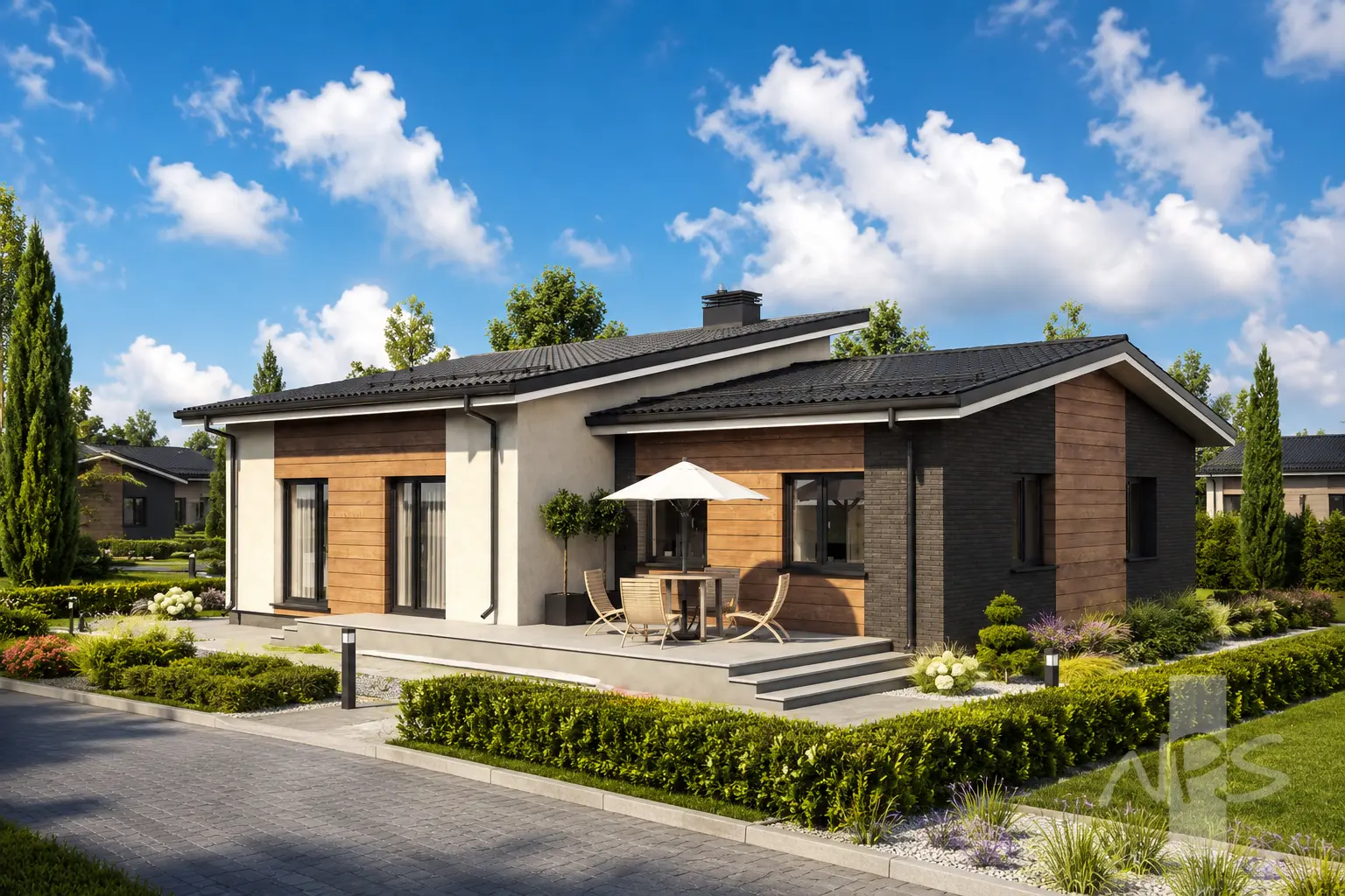 Namo projektas 161 m²: Aukšto, 3 Miegamieji, 1 Vonios, Atvira virtuvė, Garažas