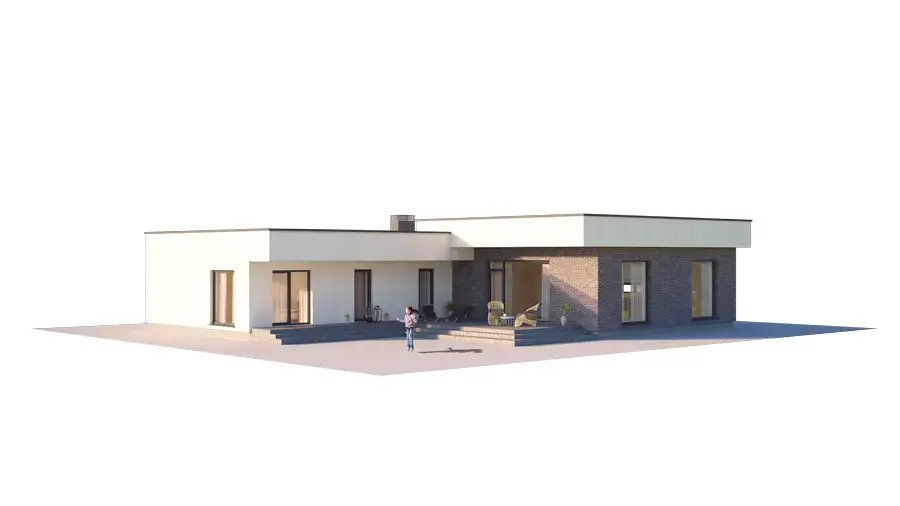 Vieno aukšto namo projektas 216 m²: 3 Miegamieji, Darbo kambarys, 2 Vonios, Atvira virtuvė, Garažas