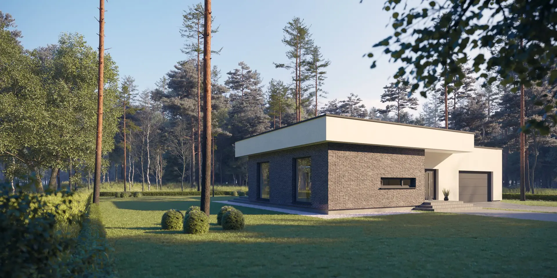 Vieno aukšto namo projektas 216 m²: 3 Miegamieji, Darbo kambarys, 2 Vonios, Atvira virtuvė, Garažas