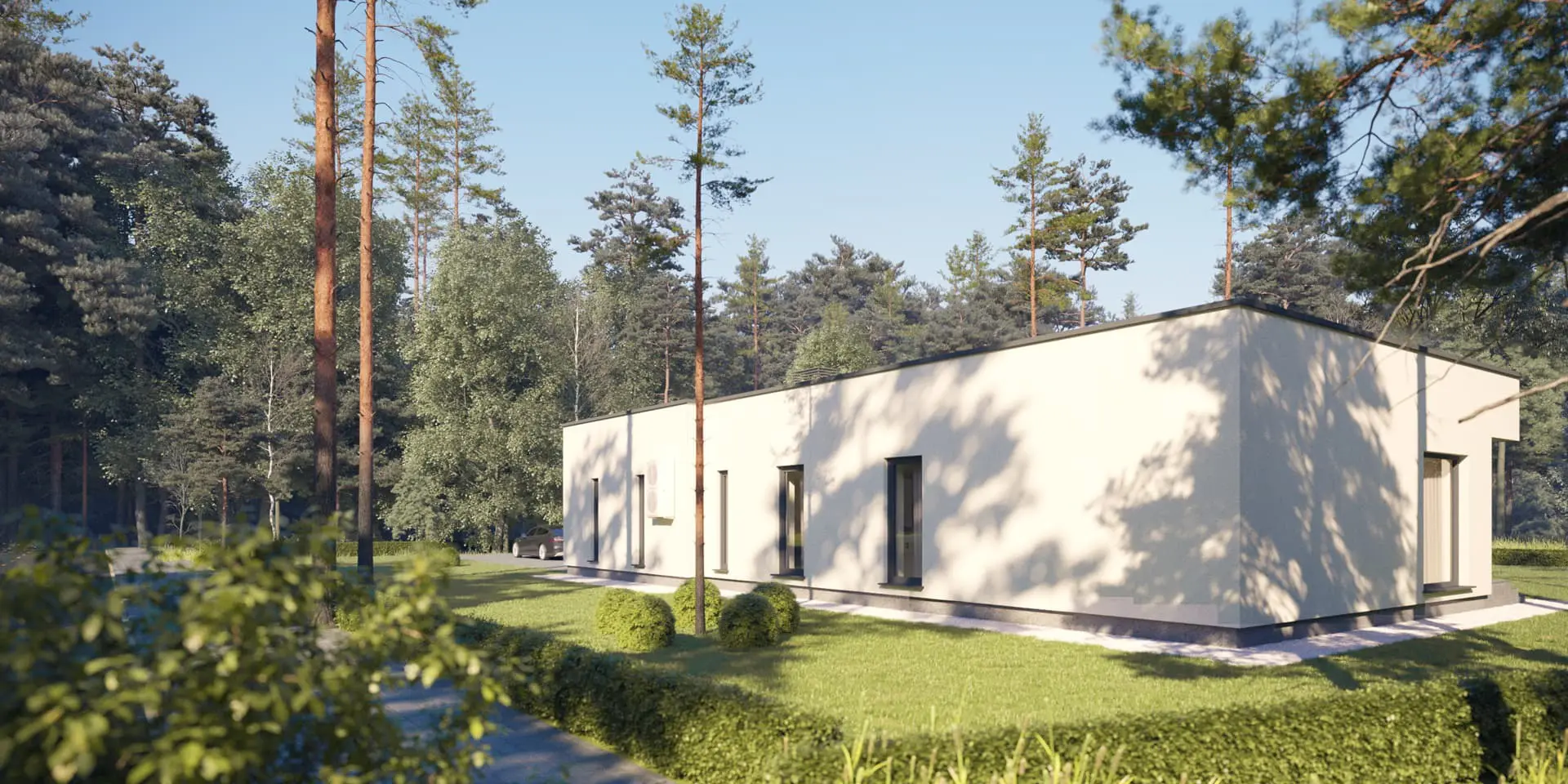 Vieno aukšto namo projektas 216 m²: 3 Miegamieji, Darbo kambarys, 2 Vonios, Atvira virtuvė, Garažas