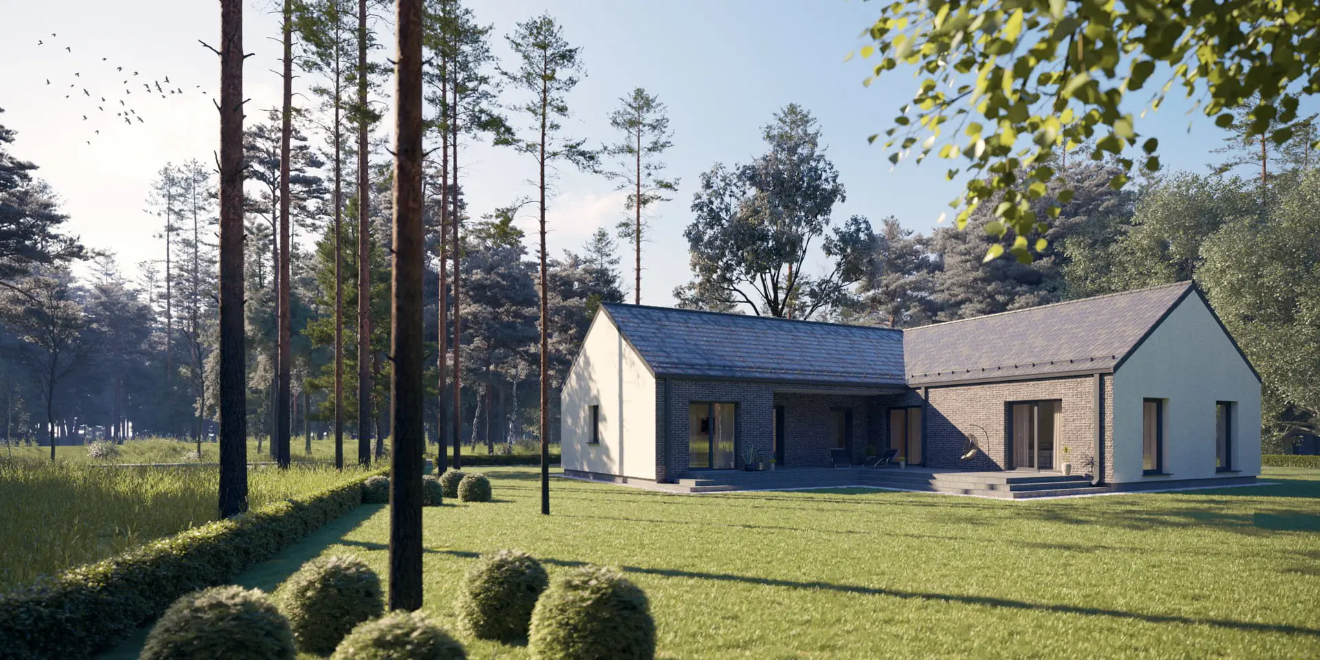 Vieno aukšto namo projektas 165 m²: 3 Miegamieji, 1 Vonios, Atvira virtuvė, Garažas