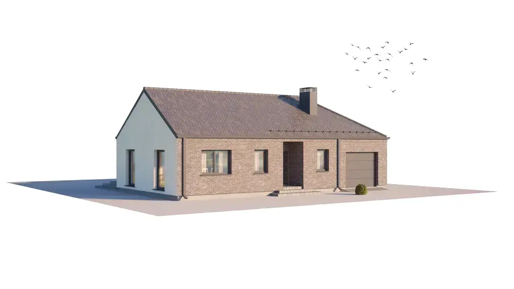 Vieno aukšto namo projektas 165 m²: 3 Miegamieji, 1 Vonios, Atvira virtuvė, Garažas