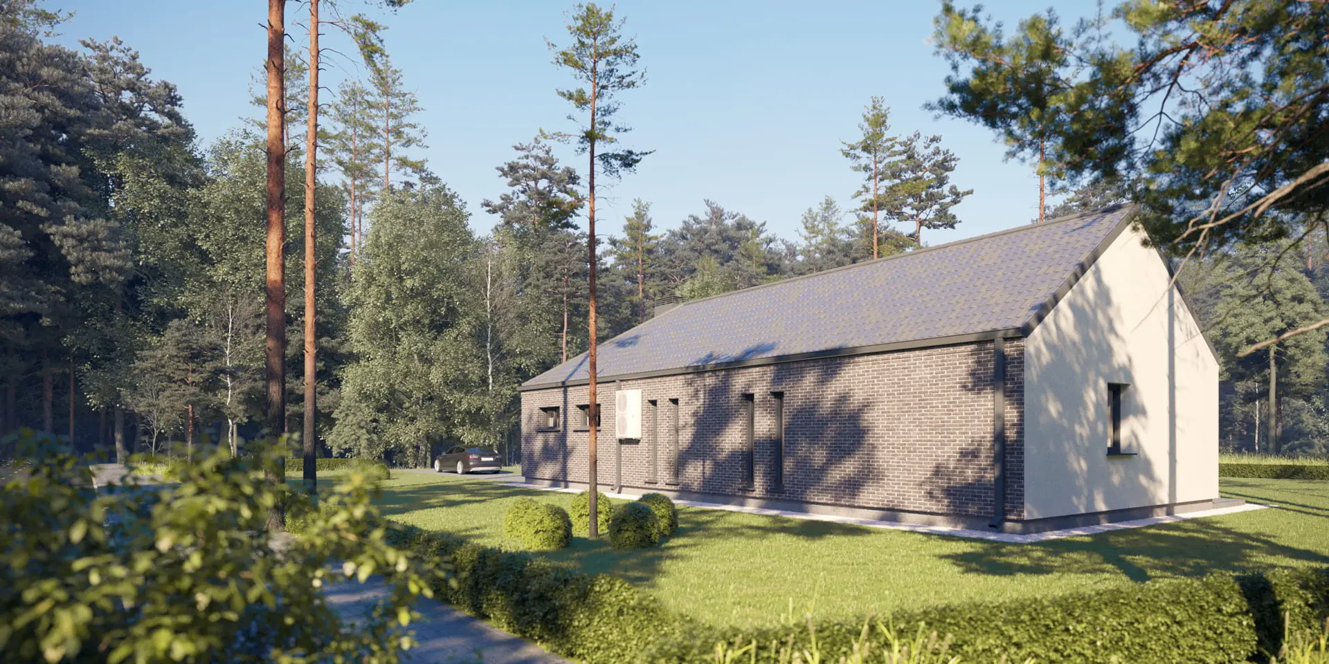 Vieno aukšto namo projektas 165 m²: 3 Miegamieji, 1 Vonios, Atvira virtuvė, Garažas