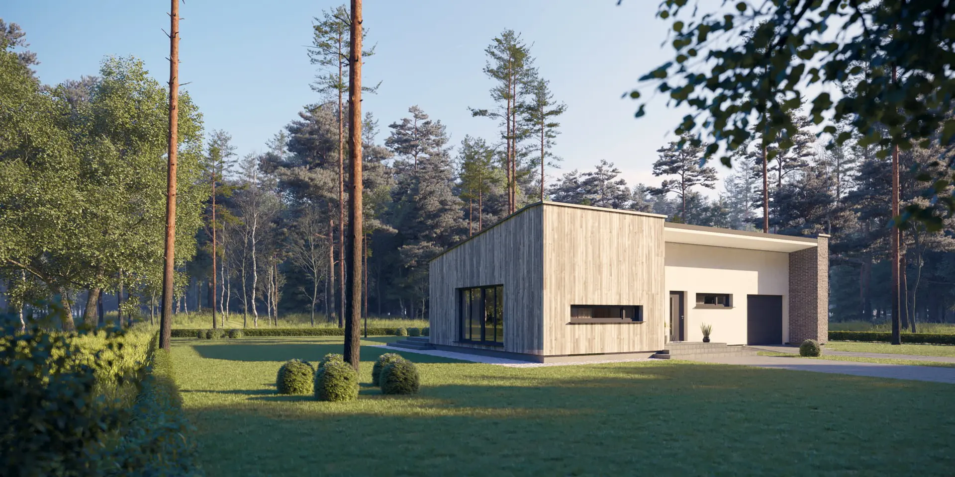 Vieno aukšto namo projektas 153 m²: 3 Miegamieji, 2 Vonios, Atvira virtuvė, Garažas