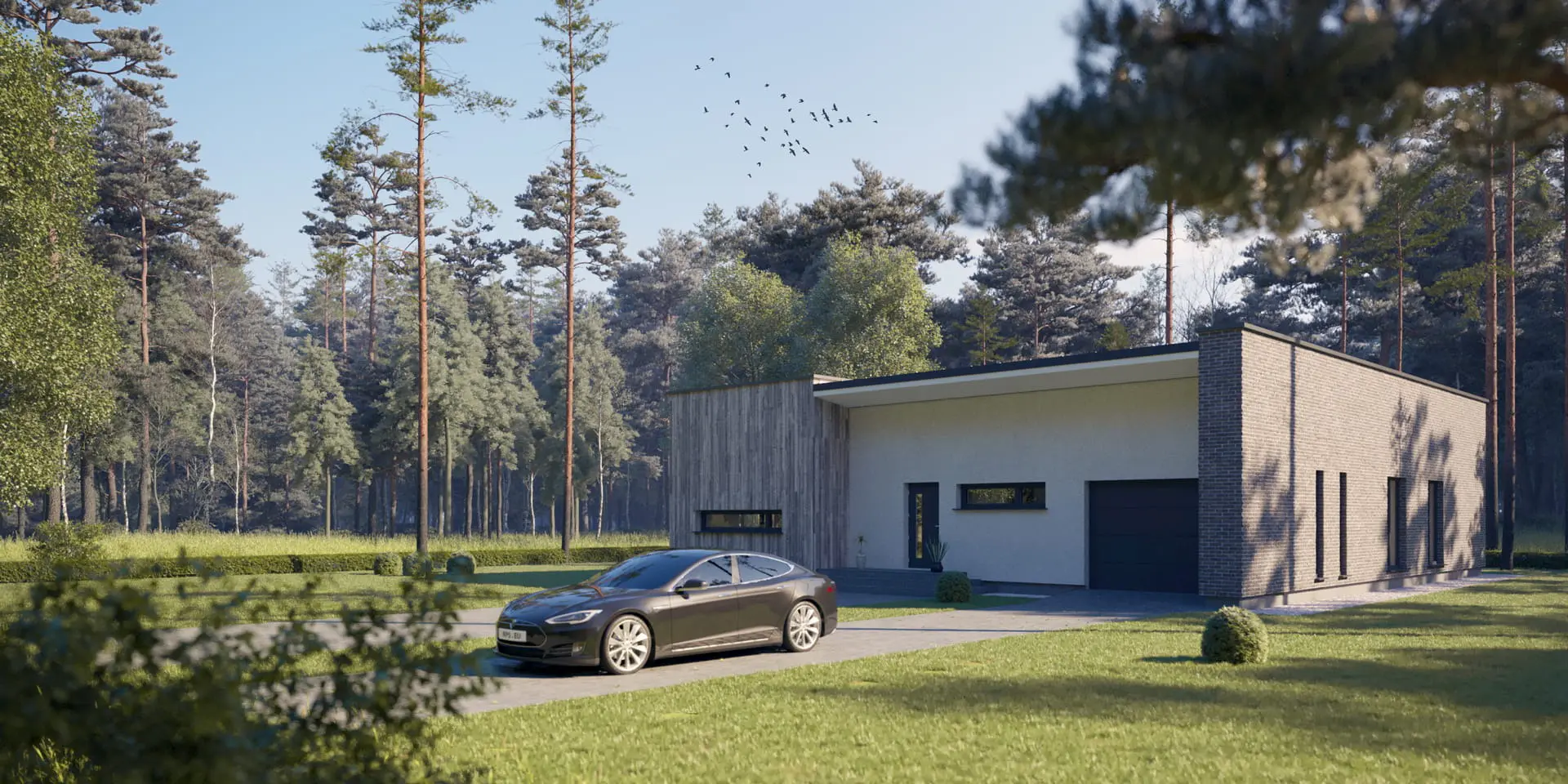 Vieno aukšto namo projektas 153 m²: 3 Miegamieji, 2 Vonios, Atvira virtuvė, Garažas