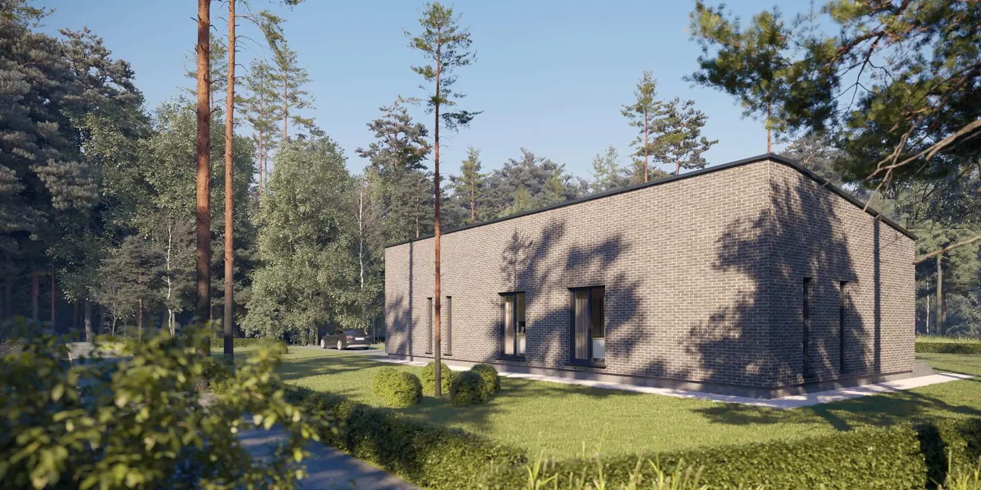 Vieno aukšto namo projektas 153 m²: 3 Miegamieji, 2 Vonios, Atvira virtuvė, Garažas