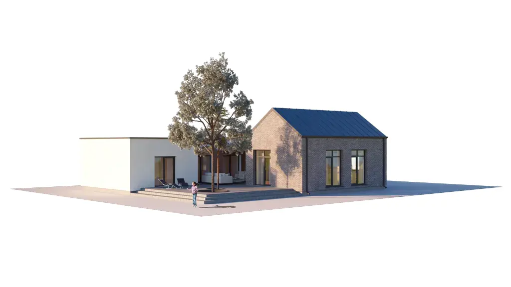 Vieno aukšto namo projektas 184 m²: 3 Miegamieji, 2 Vonios, Atvira virtuvė, Garažas