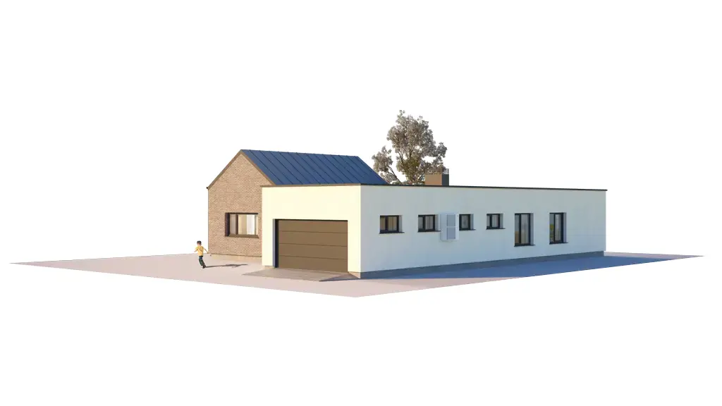 Vieno aukšto namo projektas 184 m²: 3 Miegamieji, 2 Vonios, Atvira virtuvė, Garažas