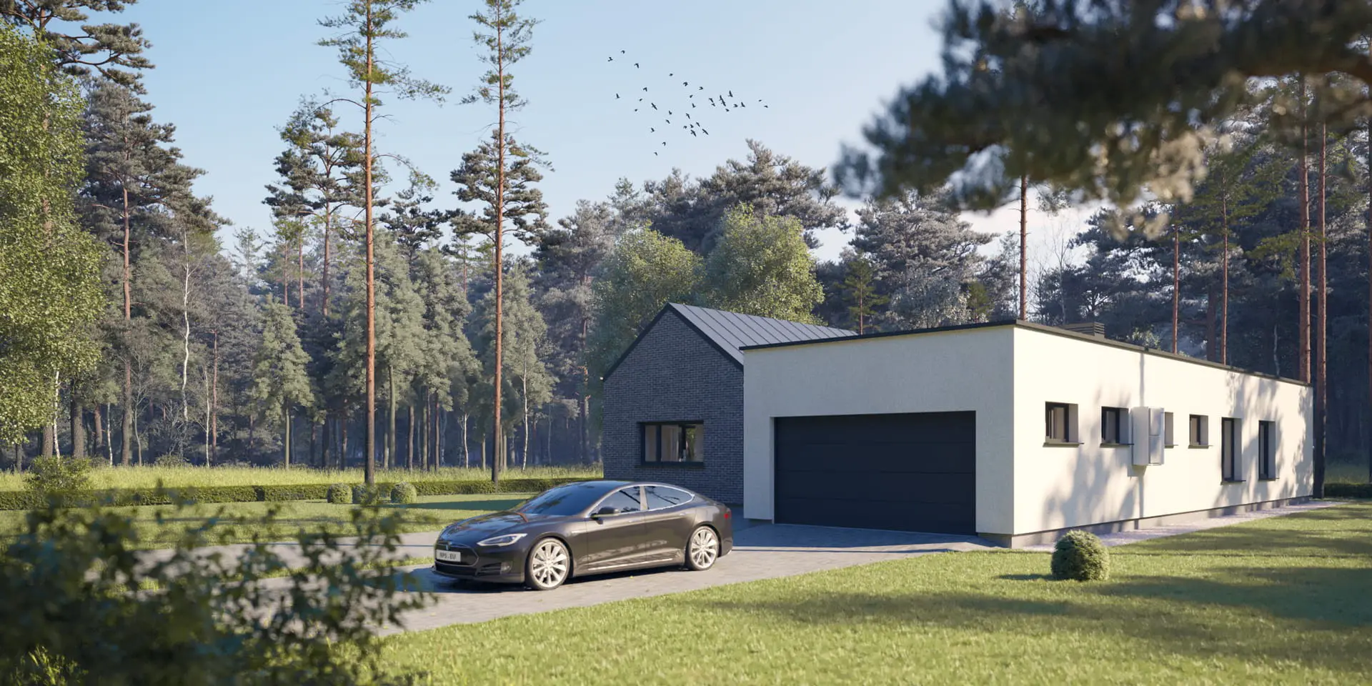 Vieno aukšto namo projektas 184 m²: 3 Miegamieji, 2 Vonios, Atvira virtuvė, Garažas